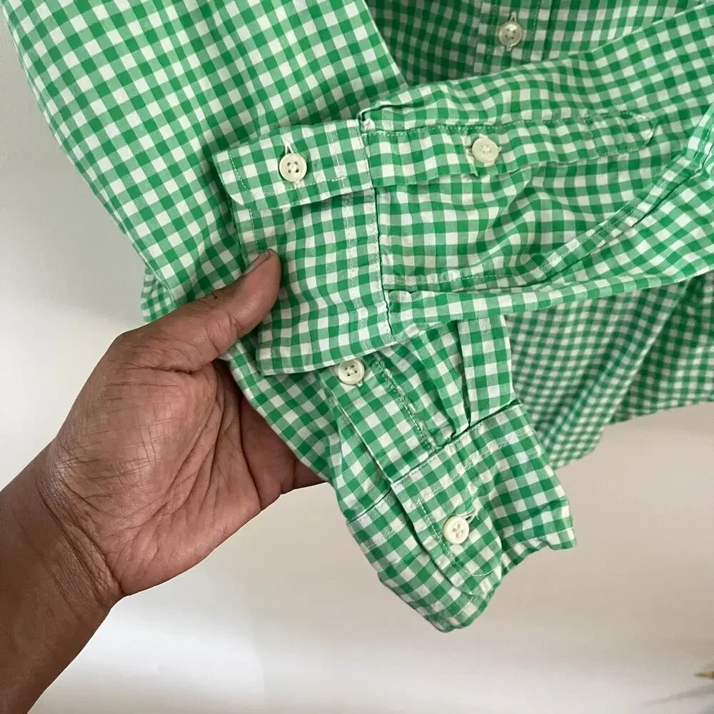 Ralph Lauren Boys Large 14/16 Green Gingham Plaid Button Down Shirt Long Sleeve